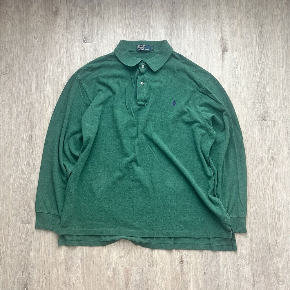 Polo Ralph Lauren Polo Shirt Mens 2XB Green Black Blue Pony Long Sleeve Preppy